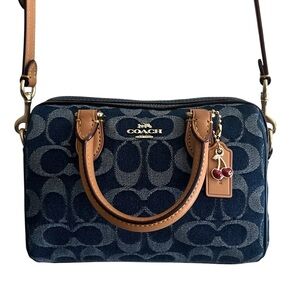 Coach Mini Rowan in Dark Denim with Cherry Charm